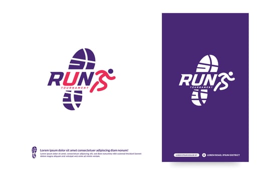 Running club logo template, Marathon tournament logptype, Sport team identity. Fitness, athlete training for life symbol, Creative lettering logo design. vector