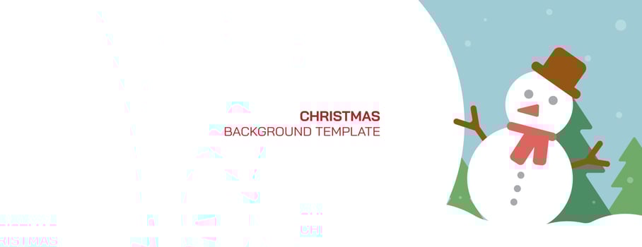 Snowman with abstract big snowball as a blank space with snowscpae background. Christmas concept template for advertisment. Cute Christmas illustration greeting card. vector
