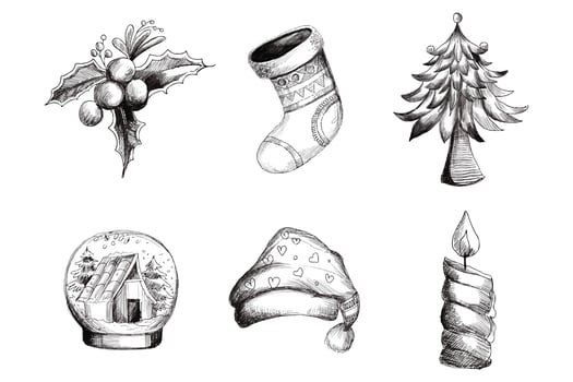 Beautiful decorative christmas elements sketch set background vector