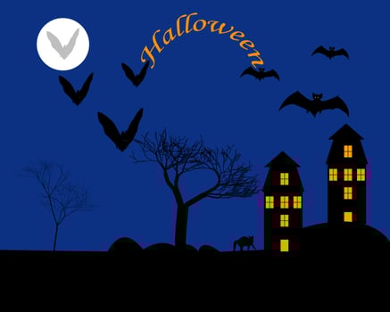 Halloween moon and bats vector