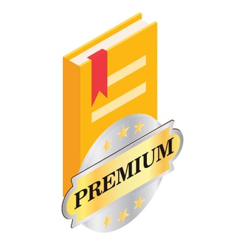 Yellow book icon isometric vector. Closed book with bookmark and premium sign vector