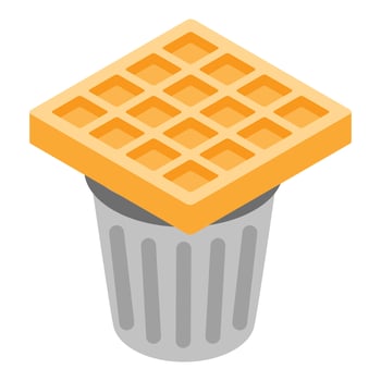 Cooking waste icon isometric vector. Belgian soft wafer on metal trash can icon vector