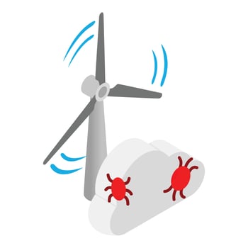 Alternative technology icon isometric vector. Cloud with software bug windmill vector