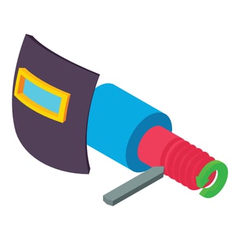 Protective equipment icon isometric vector. Welder mask and thread cutting icon vector
