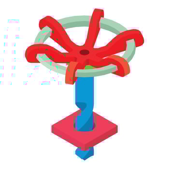 Drilling process icon isometric vector. Cnc machine drilling and round valve vector