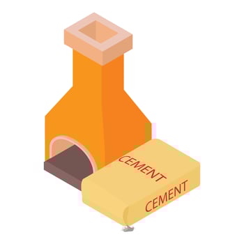 Furnace equipment icon isometric vector. Brick furnace and cement bag icon vector