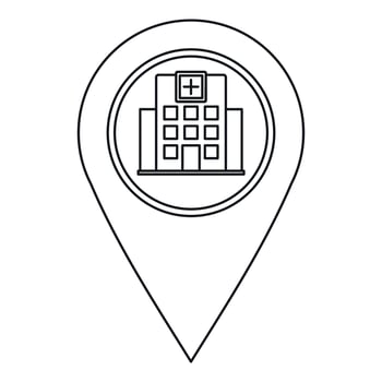 Hospital pin pointer icon, outline style vector