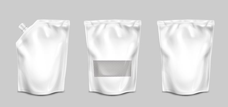 Doypack, pouch bags with transparent surface set vector
