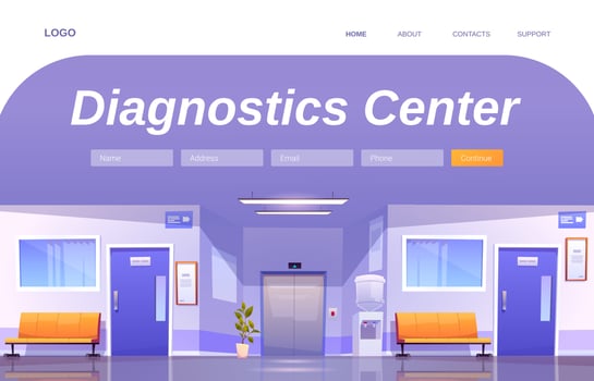 Diagnostics center cartoon landing page, clinic vector