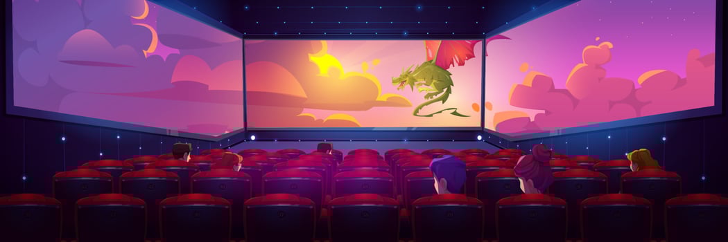 Movie theater hall with panoramic screen vector