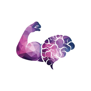 Strong brain vector logo design. Brain with strong double bicep.