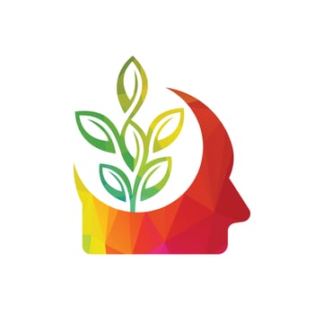Human head tree with leaves logo icon illustration. Human head brain tree vector design.