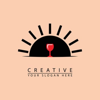 combination of wine and black sun logo icon. vector
