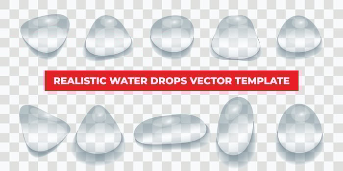 Realistic 3d water drops on transparent background vector template