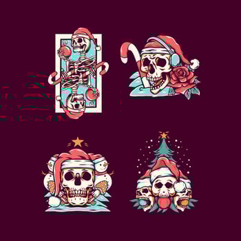 Skull Christmas Illustration Pack 3 vector