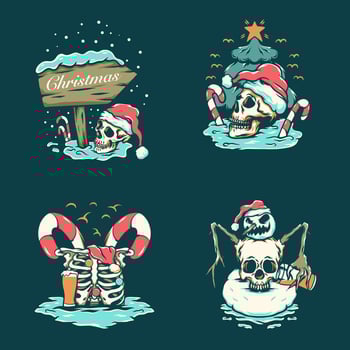 Skull Christmas Illustration Pack 4 vector