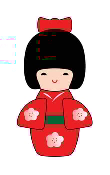 Japanese souvenir doll in a red dress with cherry blossoms vector
