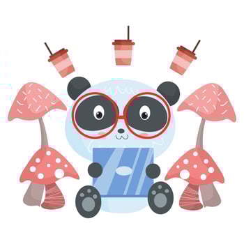 Cute Panda Cartoon Characters suitable for children's clothing designs vector