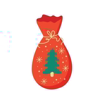 Santa Claus red bag isolated on white. Big Christmas sacks with yellow ribbon. Winter holidays concept. vector