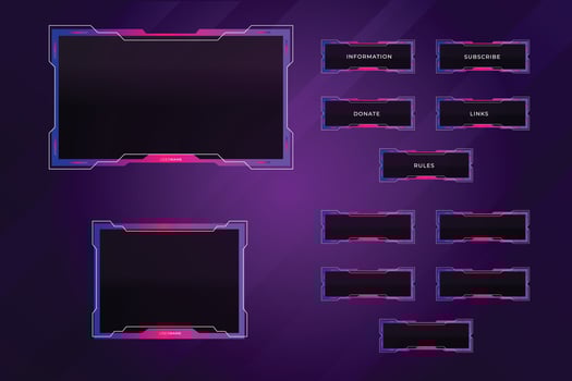 Set of modern twitch gaming panels for ui design template vector