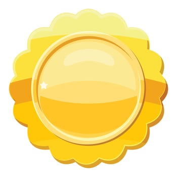 Gold circle metal badge icon, cartoon style vector
