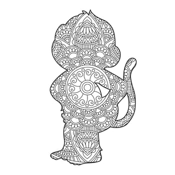 Monkey Mandala Coloring Page for Adults Floral Animal Coloring Book Isolated on White Background Antistress Coloring Page Vector Illustration