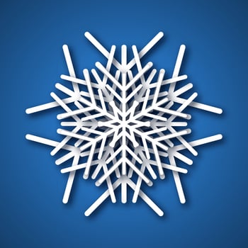 Paper cut snowflake. White snowflake on blue background. Christmas and New Year decoration elements. Vector illustration