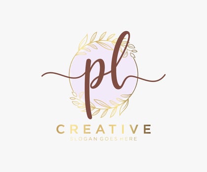 Initial PL feminine logo. Usable for Nature, Salon, Spa, Cosmetic and Beauty Logos. Flat Vector Logo Design Template Element.