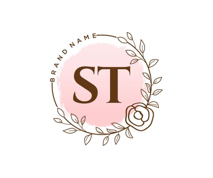 Initial ST feminine logo. Usable for Nature, Salon, Spa, Cosmetic and Beauty Logos. Flat Vector Logo Design Template Element.