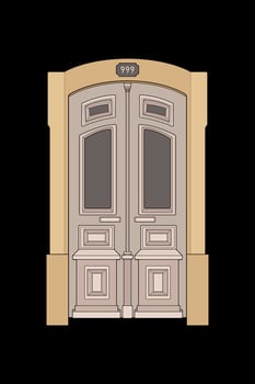 Old door vector art.  Old door isolated on bacl background. old door in style vector. for coloring book