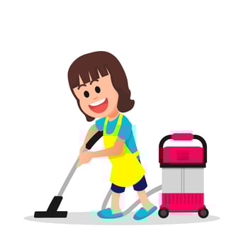 a little girl cleans the floor with a vacuum cleaner vector