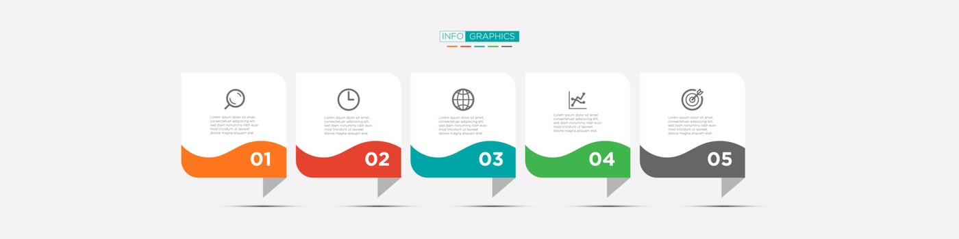 Business infographics timeline  design template with 5 step and option information. Premium vector with editable sign or symbol. Eps10 vector