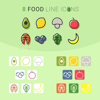 Food line app icons on green background vector
