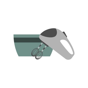flat illustration of hand mixer and a bowl. pastry vector graphic template.