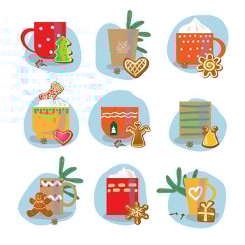 Christmas teapot and cup. Holiday Collection. Hand drawn style. Vector illustration. Merry Christmas. New Year.