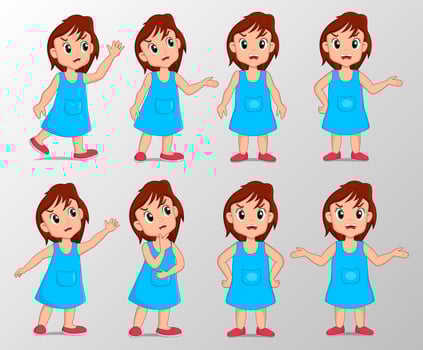 Cute girl with angry gesture expression set vector illustration