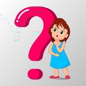 Girl thinking vector illustration with question mark.