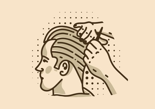 Vintage art illustration of a man getting his hair cut vector