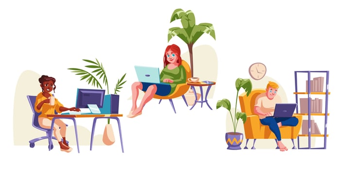 People work at home office sitting in chair vector