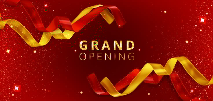 Grand opening event poster with cut ribbons vector