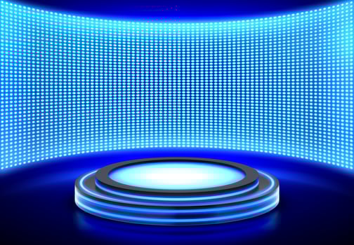 Neon podium, empty stage at LED video wall screen vector