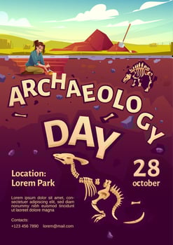 Archaeology day poster with excavation site vector