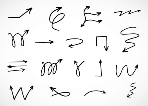 Vector set of hand drawn arrows, elements for presentation