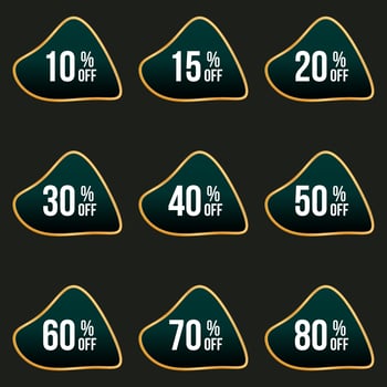 golden different percent discount sticker and price tag set vector