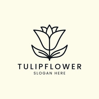 vector tulip flower line art style logo minimalist template illustration design
