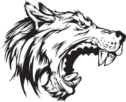 Wolf head illustration Logo Design. Wolf mascot vector art. Frontal symmetric image of a wolf looking dangerous.wolf face