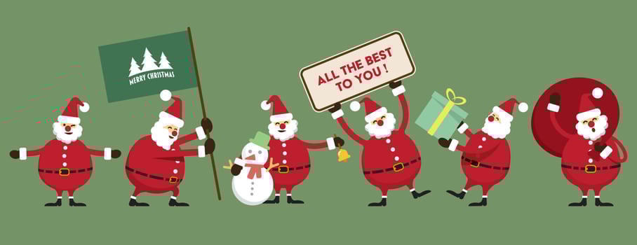 Set of illustration happy Santa Claus various character for advertisement, greeting cards, banners, tags or labels. Christmas cartoon illustrations. vector