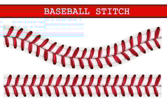 Baseball ball realistic stitch, lace pattern vector