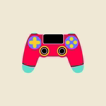 Gaming vintage and retro element Game joystick in flat line style. Hand drawn graphic Game Analog Controller, Game Pad Stick Vector Illustration for decoration, logo, sticker, icon.
