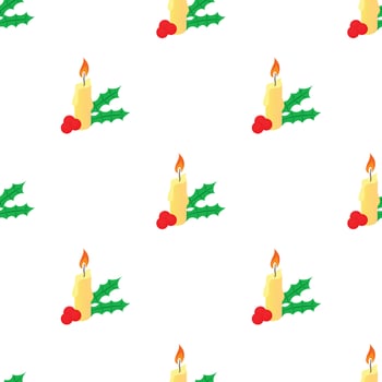 Christmas candle and berries pattern seamless vector
